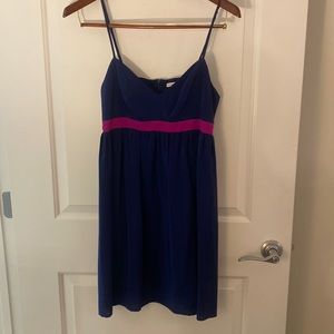 Navy and hot pink silk dress